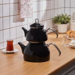 Karaca Loreto Enamel Teapot Set - Black, 8683650326236