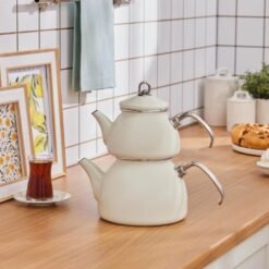 Karaca Loreto Enamel Teapot Set - Cream, 8683650326243