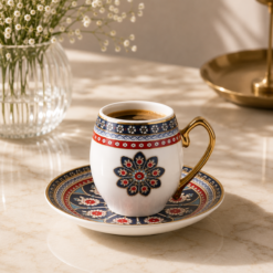 Karaca Lebanon 72 Karaca Sogut 6-Piece Coffee Cup Set 90 ml – Bone Porcelain, 8683650329381