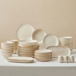 Karaca Earth Collection Aria 55-Piece Stoneware Dinner Set for 12 – Beige, 8683650346531
