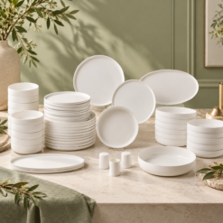 Karaca Earth Collection Matte Glaze 55-Piece Dinner Set – 12 Person Natural Stoneware Style, 8683650346593