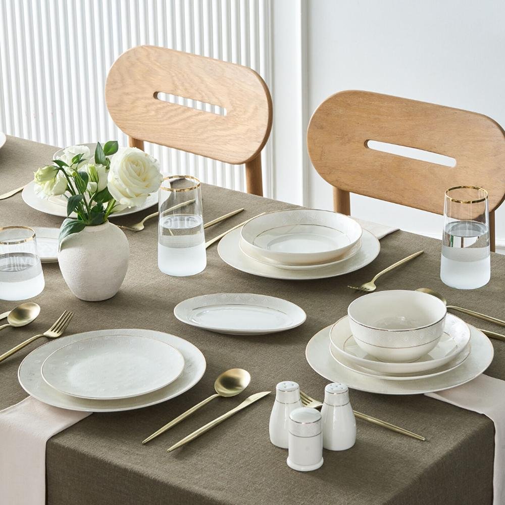 Karaca Elegance Bone Mandarin 53-Piece Dinner Set for 12 people - Gold, 8683650360513 4 Karaca Elegance Bone Mandarin 53-Piece Dinner Set for 12 people - Gold, 8683650360513 - Image 4