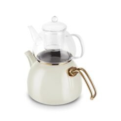 Alternative view of Karaca Aren Enamel Glass Perforated Midi Teapot Set - Cream, 8683650412274