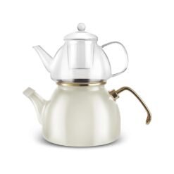 Karaca Aren Enamel Glass Perforated Midi Teapot Set - Cream, 8683650412274