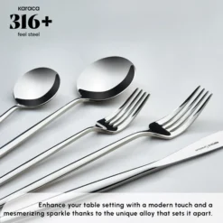 Karaca Mild 84-Piece 316+ Stainless Steel Cutlery Set for 12 People - Silver, 153.03.08.1817