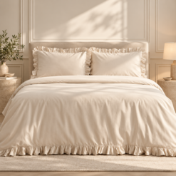 Karaca Home Pure Ruffle 100% Cotton King Size Duvet Cover Set – Ecru, 200.22.05.0298