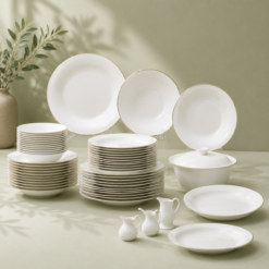 Karaca Fine Pearl Fame 55-Piece Dinner Set for 12 People – White with Gold Rim, 8683650341123