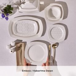 Alternative view of Karaca Square Bone Deren 60-Piece Dinner Set for 12 People - White | Embossed Porcelain, 153.03.08.2652