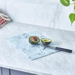 Karaca Ayaz Glass Cutting Board 25x35 cm | Marble Pattern Non-Slip Board, 153.03.08.2745