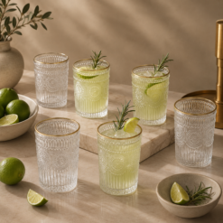 Karaca Sunflower 6-Piece Gold Water Glass Set – 250 ml, 153.03.08.4346