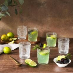 Karaca Sunflower 6-Piece Gold Water Glass Set 250 ml | Elegant Glassware, 153.03.08.4346