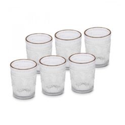 Karaca Sunflower Set of 6 Gold-Rimmed Beverage Glasses 332 ml | Elegant Glass Set, 153.03.08.4347