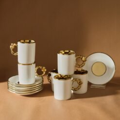 Karaca Heart-Shaped 6-Piece Coffee Cup Set 80 ml | White Porcelain Gold Trim, 153.09.01.0228