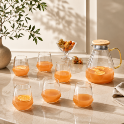 Karaca Savona 7-Piece Clear Glass Drinkware Set for 6 People – 1.8 L Pitcher, 153.09.01.0648