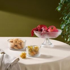 Karaca Pierre 3-Piece Glass Serving Set - Plain Gold Gilded | Elegant Serving Stand, 153.09.01.3136