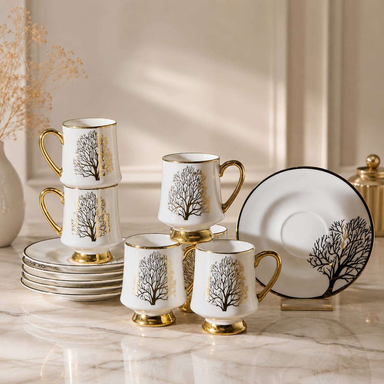 Karaca Afra 6-Piece Coffee Cup Set with Saucers 90 ml, 153.09.01.3648 1 Karaca Afra 6-Piece Coffee Cup Set with Saucers 90 ml, 153.09.01.3648