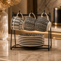 Alternative view of Karaca Altos 6-Piece Coffee Cup Set with Metal Stand 90 ml – Bone Porcelain, 153.09.01.5321