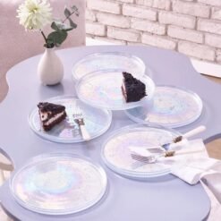Karaca New Estela 6-Piece Cake Set 21 cm | Luster Glass Dessert Plates, 153.09.01.5868