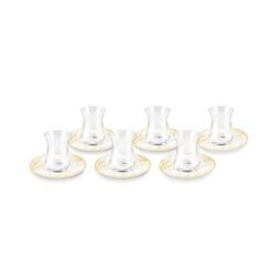Karaca Autumn 12-Piece Tea Set for 6 People | White and Gold Glass Tea Set, 153.09.01.6296