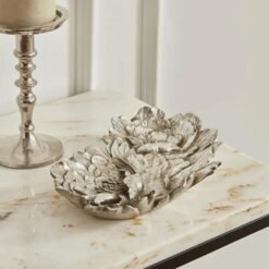 Karaca Home Lianca Decorative Plate 26x16 cm - Silver Floral Design, 153.09.01.6379