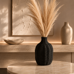 Karaca Home Boho Style Black Wicker Vase, 153.09.01.7034