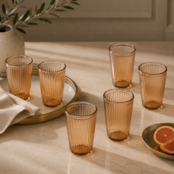Karaca Gordes 6-Piece Amber Glass Beverage Set – 370 ml, 153.09.01.8045