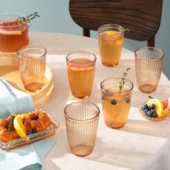 Karaca Gordes 6-Piece Amber Glass Beverage Set 370 ml | Elegant Drinkware Set, 153.09.01.8045