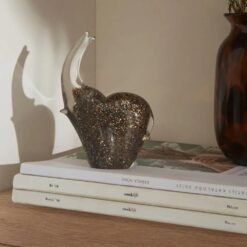 Karaca Home Fern Elephant Figurine 13 cm | Glass Decorative Sculpture, 153.09.01.8617