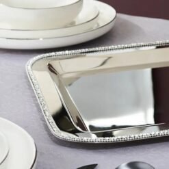 Alternative view of Karaca Home Majesty Luxury Silver Serving Tray - Stainless Steel with Crystal Beaded Detail (Handle-Free Design), 153.09.01.9217