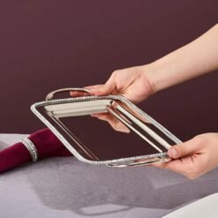 Alternative view of Karaca Home Majesty Luxury Silver Serving Tray - Stainless Steel with Crystal Beaded Detail, 153.09.01.9219