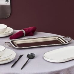 Karaca Home Majesty Luxury Silver Serving Tray - Stainless Steel with Crystal Beaded Detail, 153.09.01.9219