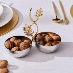 Karaca New Year Carmenta Set of 2 Snack Bowls - Silver/Gold Accent, 153.09.01.9470