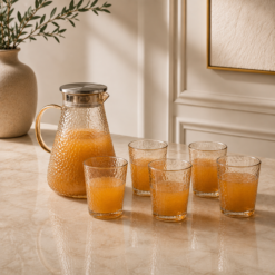 Karaca Luminous 7-Piece Amber Glass Drinkware Set for 6 People – 1.8 L Carafe, 153.09.01.9481