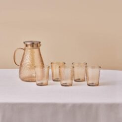 Karaca Luminous 7-Piece Glass Carafe and Cup Set - Amber | 1.8 L Drink Set, 153.09.01.9481