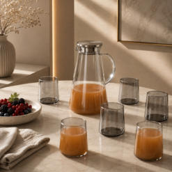 Karaca Serene 7-Piece Anthracite Glass Drinkware Set for 6 People – 1.8 L Carafe, 153.09.01.9484