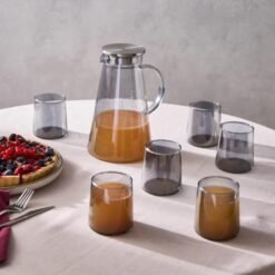 Karaca Serene 7-Piece Tumbler Glass Set - Anthracite | 1.8 L Carafe Set, 153.09.01.9484