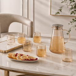 Karaca Serene 7-Piece Amber Glass Drinkware Set for 6 People – 1.8 L Carafe, 153.09.01.9485