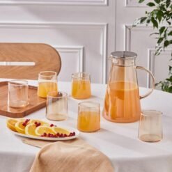 Karaca Serene 7-Piece Tumbler Glass Set - Amber | 1.8 L Carafe Set, 153.09.01.9485