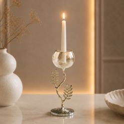 Karaca Home New Year Carmenta Glass Candle Holder 26 cm - Silver/Gold, 153.09.01.9496
