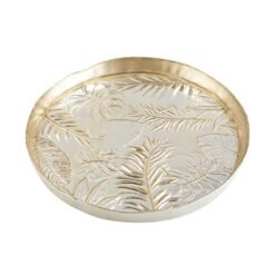 Karaca Glass Decorative Tray 32 cm | Gold Leaf Pattern, 153.19.01.1551