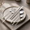 Karaca Focus 84-Piece Stainless Steel Cutlery Set for 12 People | Platinum Finish, 153.03.08.1807