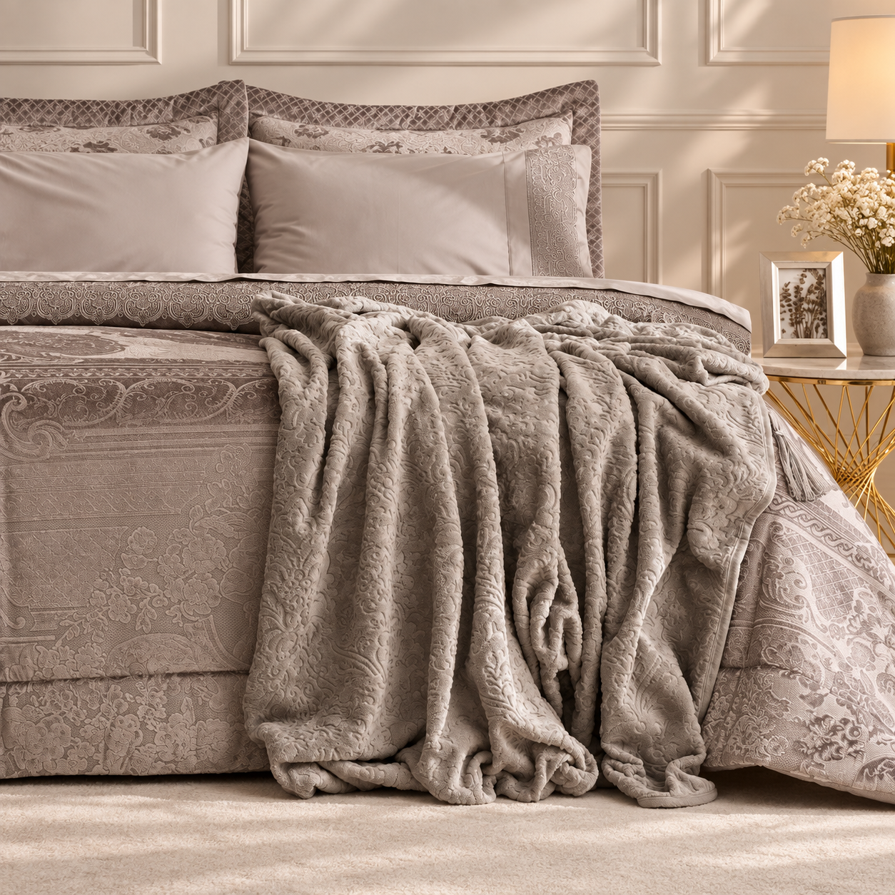 Karaca Home Valeria Grey Queen 8-Piece Bridal Bedding Set, 200.22.04.0331 3 Karaca Home Valeria Grey Queen 8-Piece Bridal Bedding Set, 200.22.04.0331 - Image 3