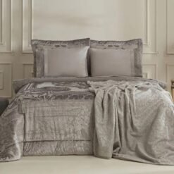 Karaca Home Valeria Queen 8-Piece Bridal Set - Grey | Luxury Complete Bedding Set, 200.22.04.0331
