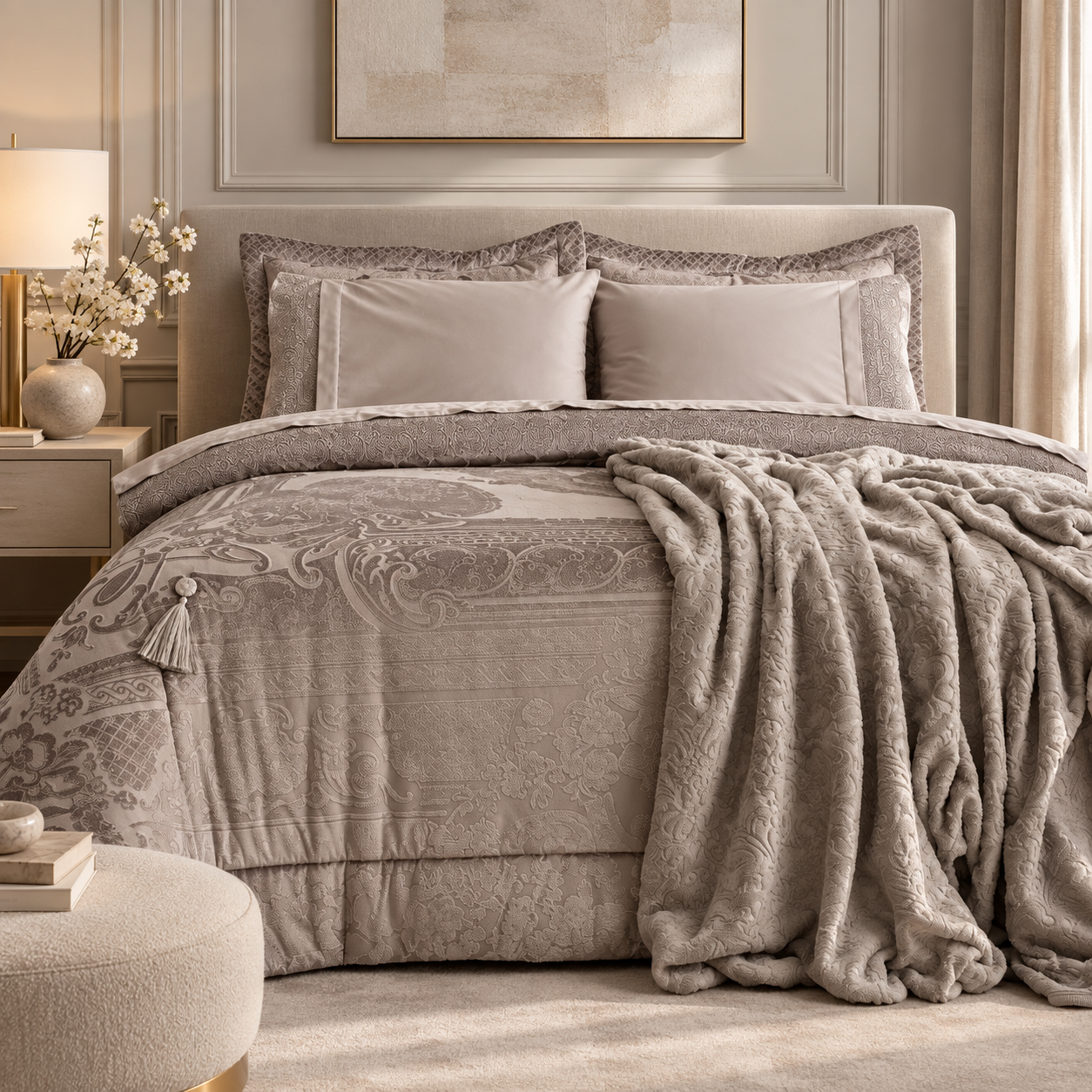Karaca Home Valeria Grey Queen 8-Piece Bridal Bedding Set, 200.22.04.0331 1 Karaca Home Valeria Grey Queen 8-Piece Bridal Bedding Set, 200.22.04.0331