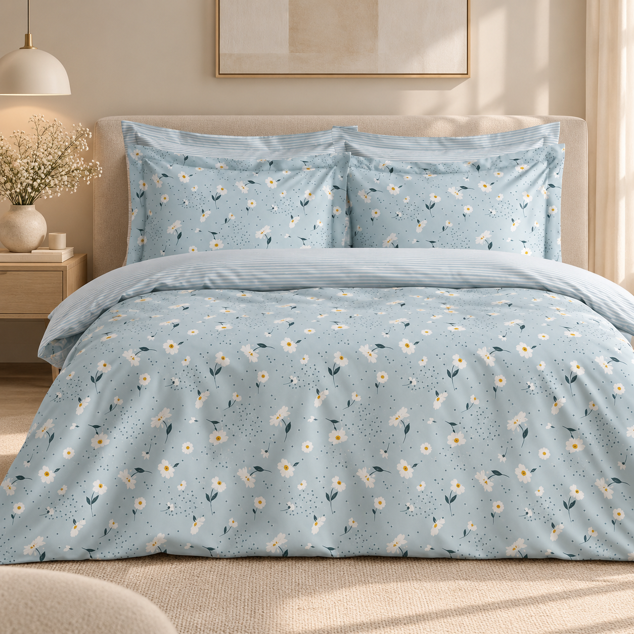 Karaca Home Daisy Blue 100% Cotton Single Duvet Cover Set 160 × 220 cm, 200.22.08.0036 1 Karaca Home Daisy Blue 100% Cotton Single Duvet Cover Set 160 × 220 cm, 200.22.08.0036