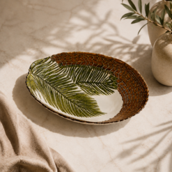 Karaca Home Hawaii Glass Decorative Plate 33 cm – Palm Leaf Design, 300.22.02.0434
