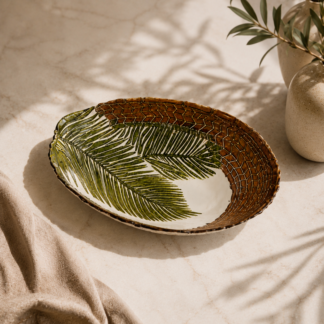 Karaca Home Hawaii Glass Decorative Plate 33 cm – Palm Leaf Design, 300.22.02.0434 1 Karaca Home Hawaii Glass Decorative Plate 33 cm – Palm Leaf Design, 300.22.02.0434