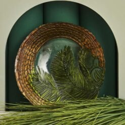 Karaca Home Hawaii Glass Decorative Decorative Plate 33 cm - Palm Leaf Design | Luxury Table Decor, 300.22.02.0434