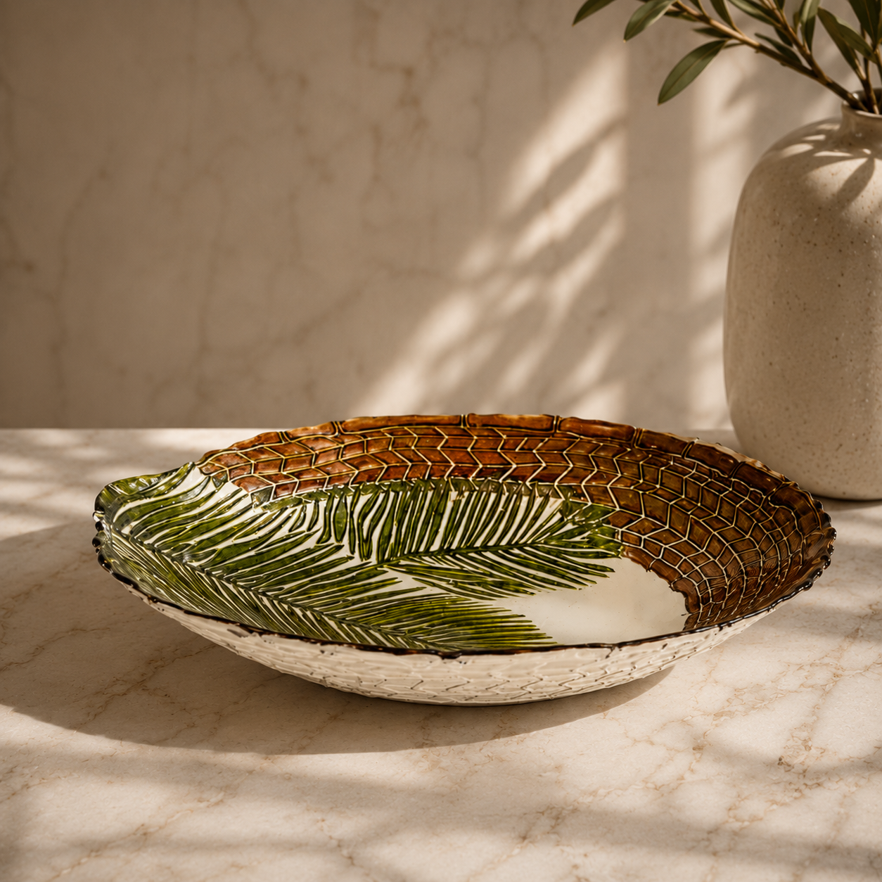 Karaca Home Hawaii Glass Decorative Plate 33 cm – Palm Leaf Design, 300.22.02.0434 2 Karaca Home Hawaii Glass Decorative Plate 33 cm – Palm Leaf Design, 300.22.02.0434 - Image 2