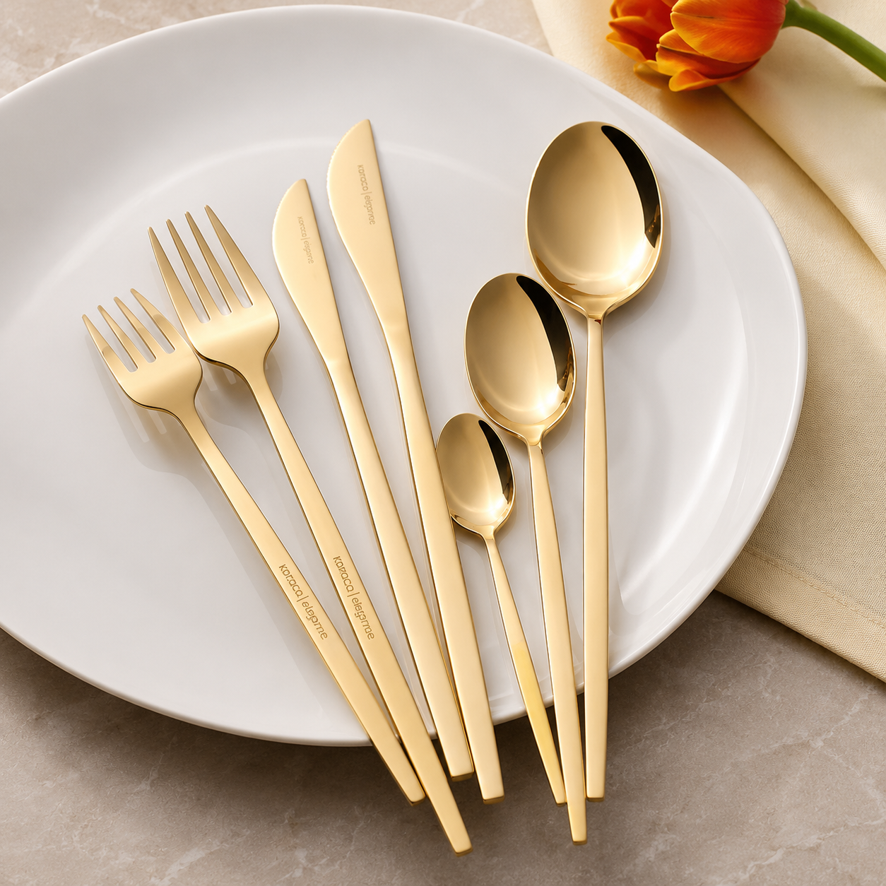 Karaca Camille 84-Piece Cutlery Set for 12 People – Gold, 8683650406358 2 Karaca Camille 84-Piece Cutlery Set for 12 People – Gold, 8683650406358 - Image 2